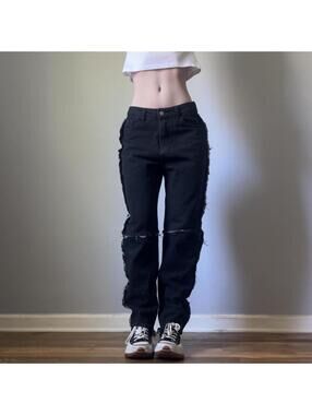 Black grungy patchwork jeans